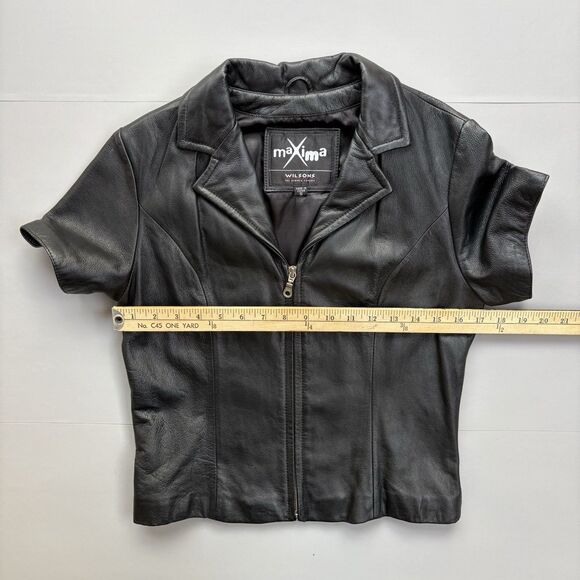 Wilsons Maxima Leather Moto Zip Short Sleeve Jacket Womens Small Punk Grunge Y2K - Picture 8 of 14